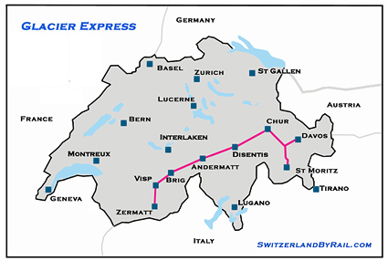Glacier Express Route Map Switzerland By Rail